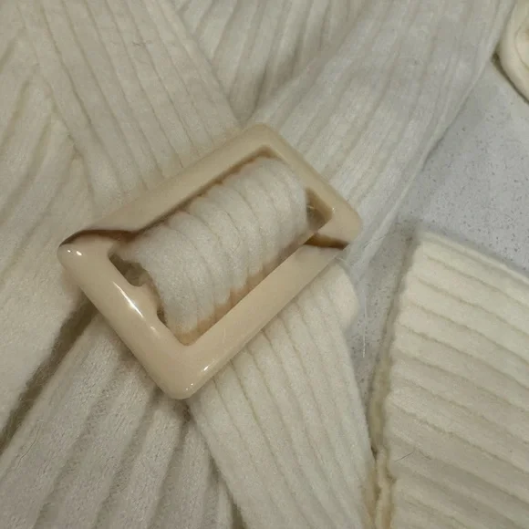 Mango Off-White Ribbed Belted Cardigan - Picture 2 of 3